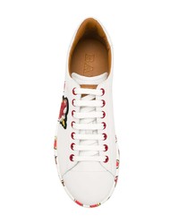 weiße bedruckte Leder niedrige Sneakers von Bally