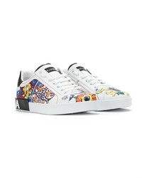 weiße bedruckte Leder niedrige Sneakers von Dolce & Gabbana