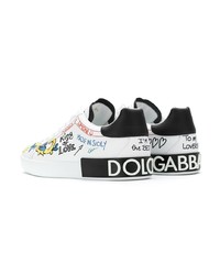 weiße bedruckte Leder niedrige Sneakers von Dolce & Gabbana