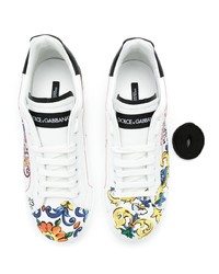 weiße bedruckte Leder niedrige Sneakers von Dolce & Gabbana