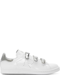 weiße bedruckte Leder niedrige Sneakers von Raf Simons
