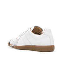 weiße bedruckte Leder niedrige Sneakers von Maison Margiela