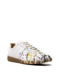 weiße bedruckte Leder niedrige Sneakers von Maison Margiela