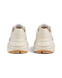 weiße bedruckte Leder niedrige Sneakers von Gucci