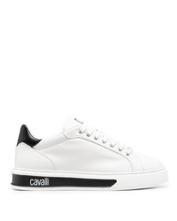 weiße bedruckte Leder niedrige Sneakers von Roberto Cavalli
