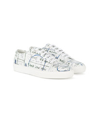 weiße bedruckte Leder niedrige Sneakers von Jean-Michel Basquiat X Browns