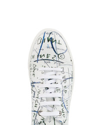 weiße bedruckte Leder niedrige Sneakers von Jean-Michel Basquiat X Browns