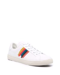 weiße bedruckte Leder niedrige Sneakers von Paul Smith