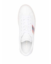 weiße bedruckte Leder niedrige Sneakers von Paul Smith