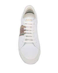 weiße bedruckte Leder niedrige Sneakers von Paul Smith