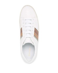 weiße bedruckte Leder niedrige Sneakers von PS Paul Smith