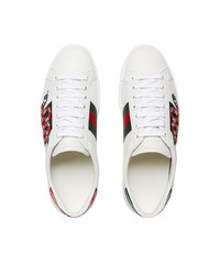 weiße bedruckte Leder niedrige Sneakers von Gucci