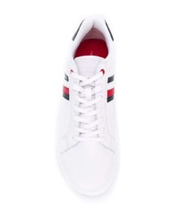 weiße bedruckte Leder niedrige Sneakers von Tommy Hilfiger