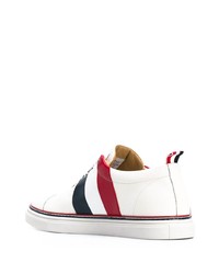 weiße bedruckte Leder niedrige Sneakers von Thom Browne