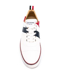 weiße bedruckte Leder niedrige Sneakers von Thom Browne