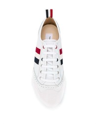weiße bedruckte Leder niedrige Sneakers von Thom Browne