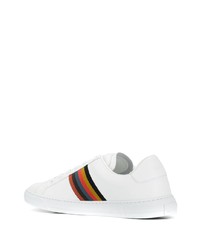 weiße bedruckte Leder niedrige Sneakers von Paul Smith