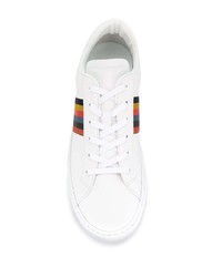 weiße bedruckte Leder niedrige Sneakers von Paul Smith