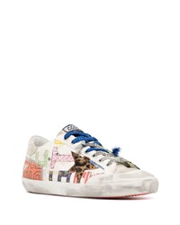 weiße bedruckte Leder niedrige Sneakers von Golden Goose