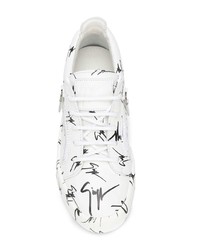 weiße bedruckte Leder niedrige Sneakers von Giuseppe Zanotti Design