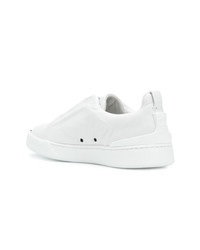 weiße bedruckte Leder niedrige Sneakers von Ermenegildo Zegna