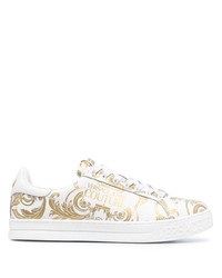 weiße bedruckte Leder niedrige Sneakers von VERSACE JEANS COUTURE