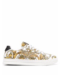 weiße bedruckte Leder niedrige Sneakers von VERSACE JEANS COUTURE