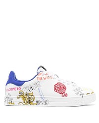 weiße bedruckte Leder niedrige Sneakers von VERSACE JEANS COUTURE