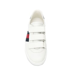 weiße bedruckte Leder niedrige Sneakers von Gucci