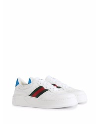 weiße bedruckte Leder niedrige Sneakers von Gucci