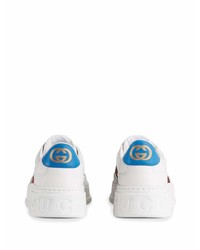 weiße bedruckte Leder niedrige Sneakers von Gucci