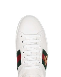 weiße bedruckte Leder niedrige Sneakers von Gucci