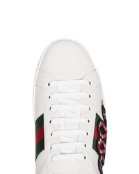 weiße bedruckte Leder niedrige Sneakers von Gucci