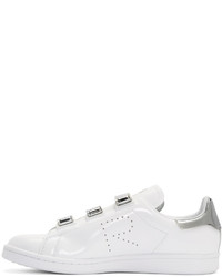 weiße bedruckte Leder niedrige Sneakers von Raf Simons