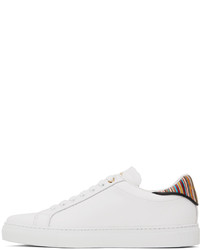 weiße bedruckte Leder niedrige Sneakers von Paul Smith