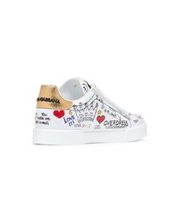 weiße bedruckte Leder niedrige Sneakers von Dolce & Gabbana