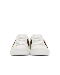 weiße bedruckte Leder niedrige Sneakers von Gucci