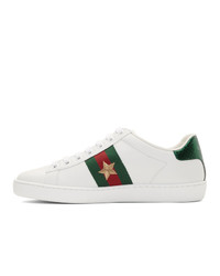 weiße bedruckte Leder niedrige Sneakers von Gucci