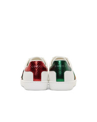 weiße bedruckte Leder niedrige Sneakers von Gucci