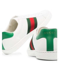 weiße bedruckte Leder niedrige Sneakers von Gucci