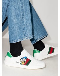 weiße bedruckte Leder niedrige Sneakers von Gucci