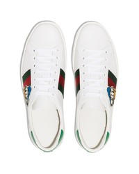 weiße bedruckte Leder niedrige Sneakers von Gucci