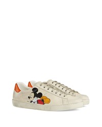 weiße bedruckte Leder niedrige Sneakers von Gucci