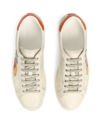 weiße bedruckte Leder niedrige Sneakers von Gucci