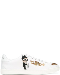 weiße bedruckte Leder Turnschuhe von Dolce & Gabbana