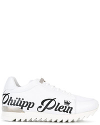 weiße bedruckte Leder Turnschuhe von Philipp Plein