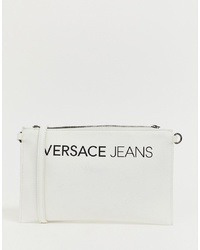weiße bedruckte Leder Umhängetasche von Versace Jeans