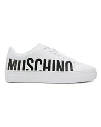 weiße bedruckte niedrige Sneakers von Moschino