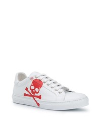 weiße bedruckte niedrige Sneakers von Philipp Plein