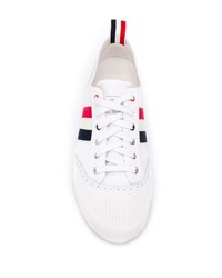 weiße bedruckte Segeltuch niedrige Sneakers von Thom Browne